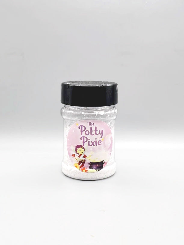 Our famous Potty Pixie potty training dust that sparkles and changes color in the potty after the child potties on it. 